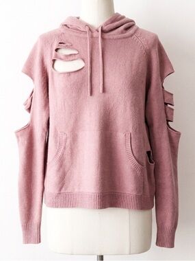 LOLA x LF Shredded Deconstructed Upcycled Knit Hoodie Sweater Dusty Rose Small